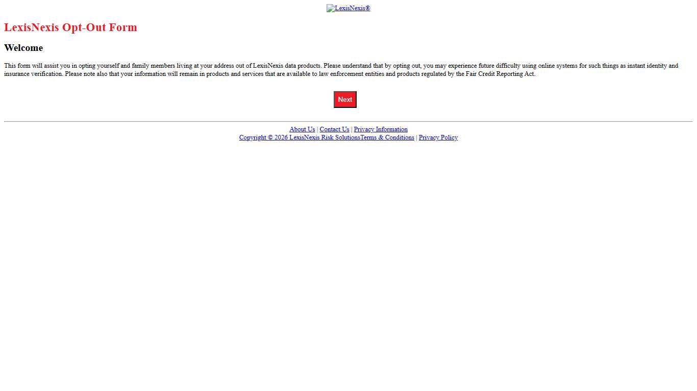 LexisNexis Information Suppression Request
